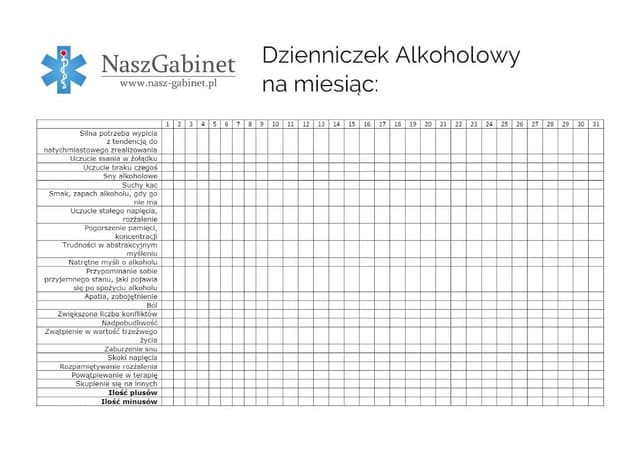 Таблиця (щоденник) алкогольного потягу - Завантажте свій і користуйтесь!