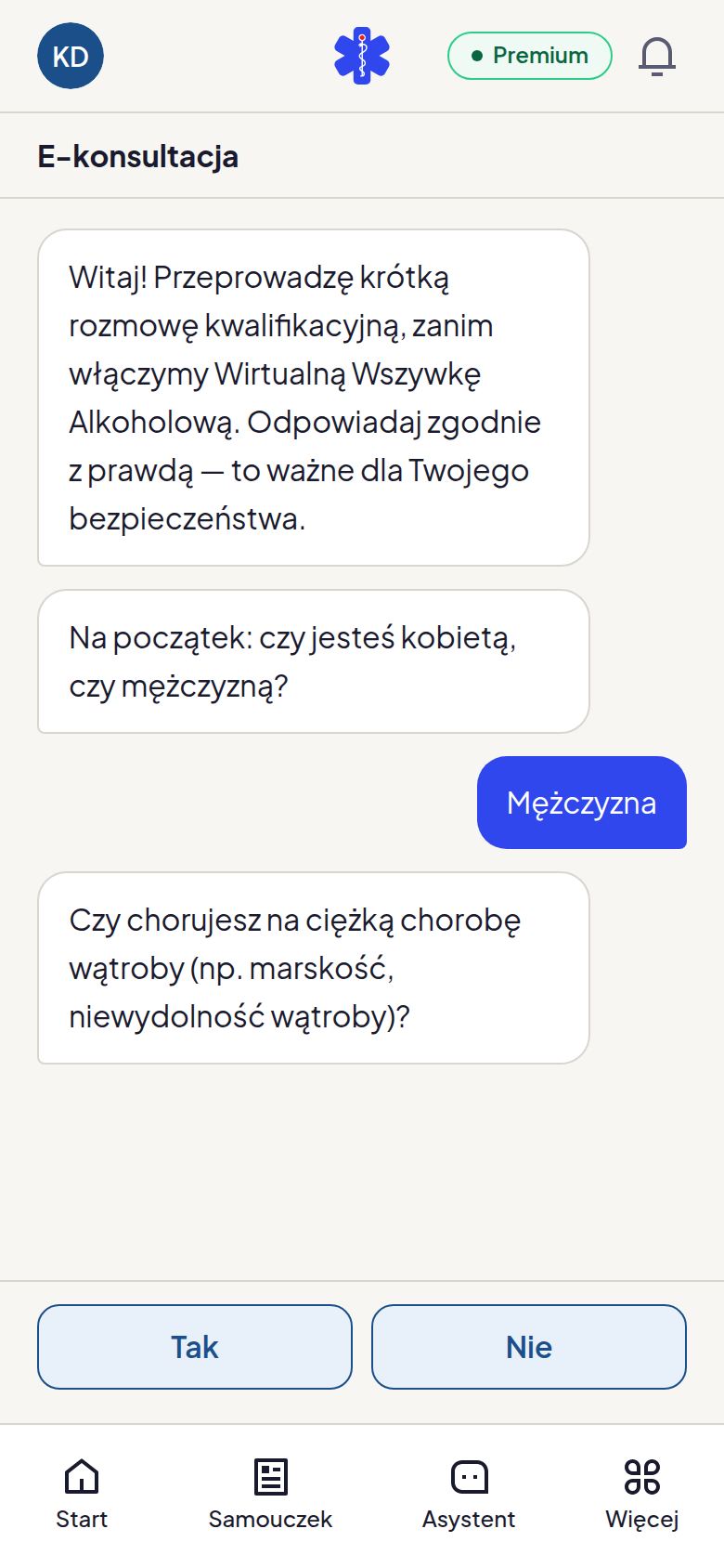 Pytania kwalifikacyjne na czacie w aplikacji